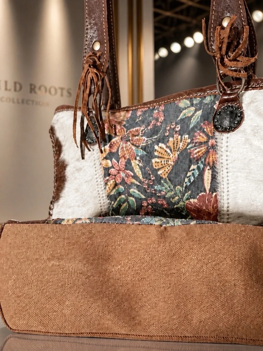 Myra Bag Cowhide/Tapastry Zip Close Large Purse